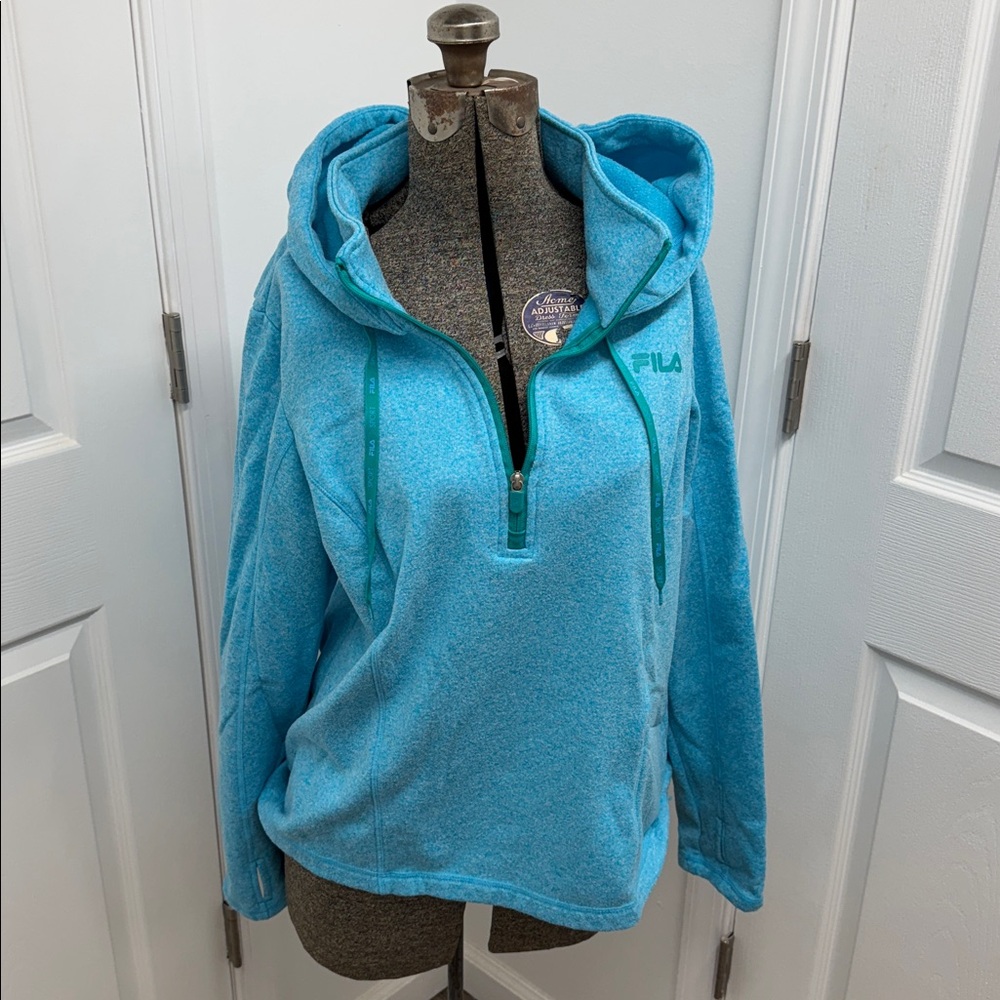 Women’s Fila Turquoise Size L Half-Zip Pullover Sweatshirt with Hood